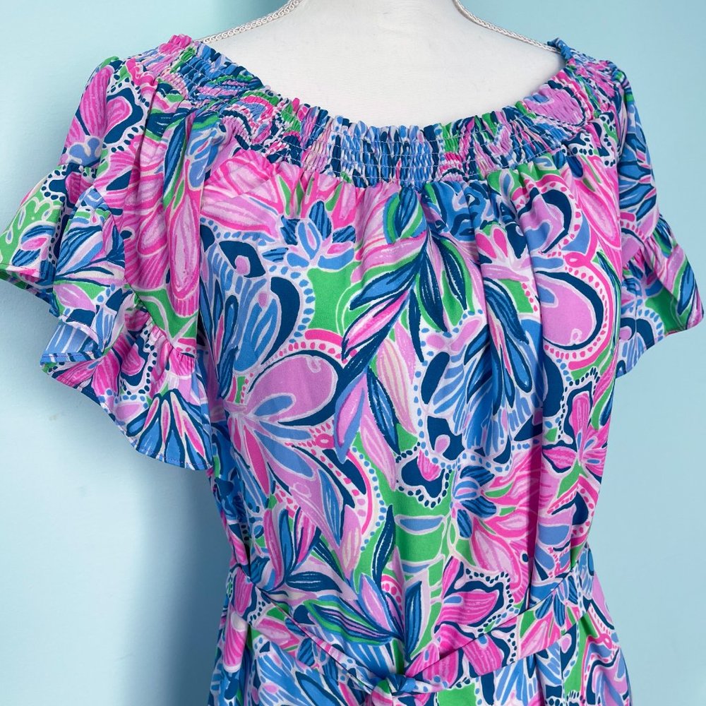Lilly Pulitzer Dress Maddlyn Off Shoulder Sunrise Medium - Picture 3 of 7